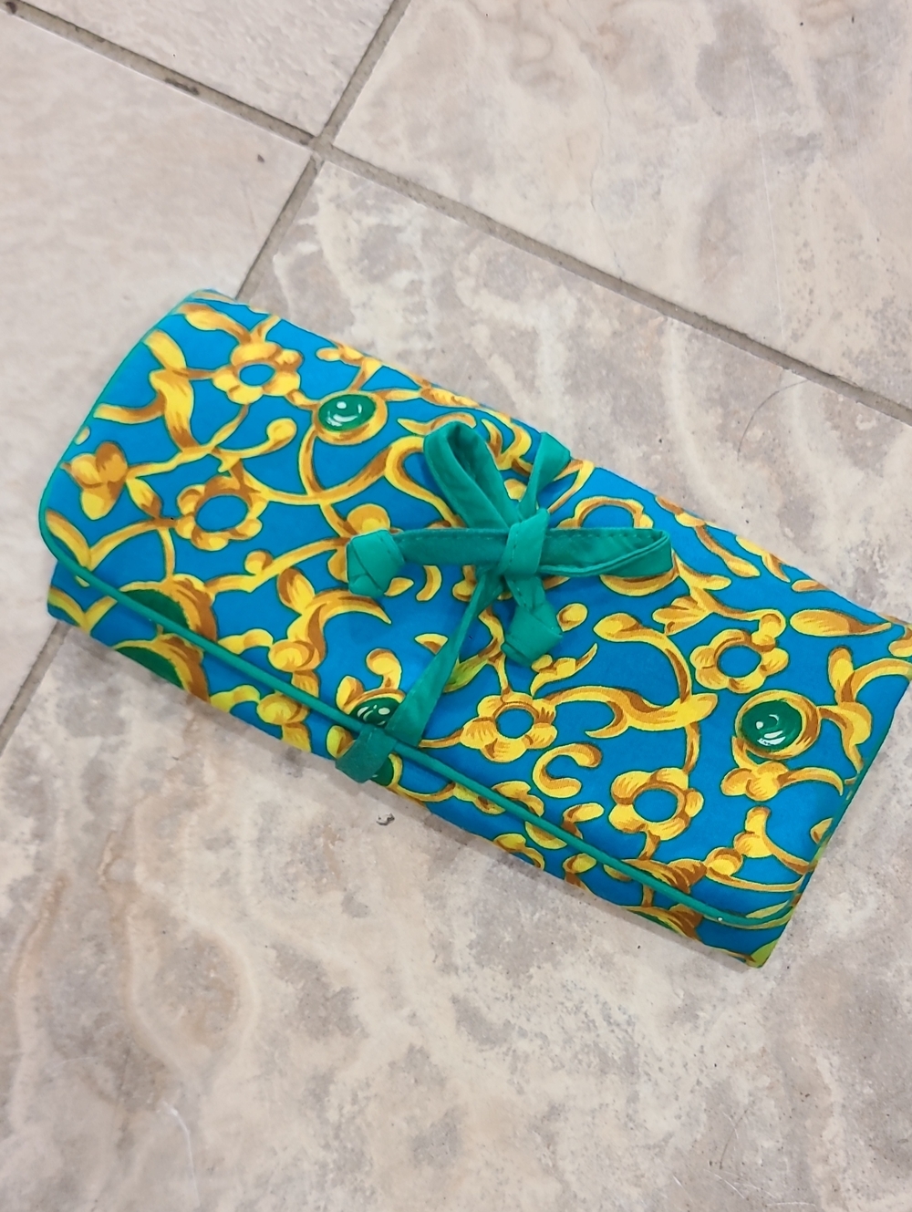 Oscar de la Renta Turquoise and Yellow Patterned Accessory Roll